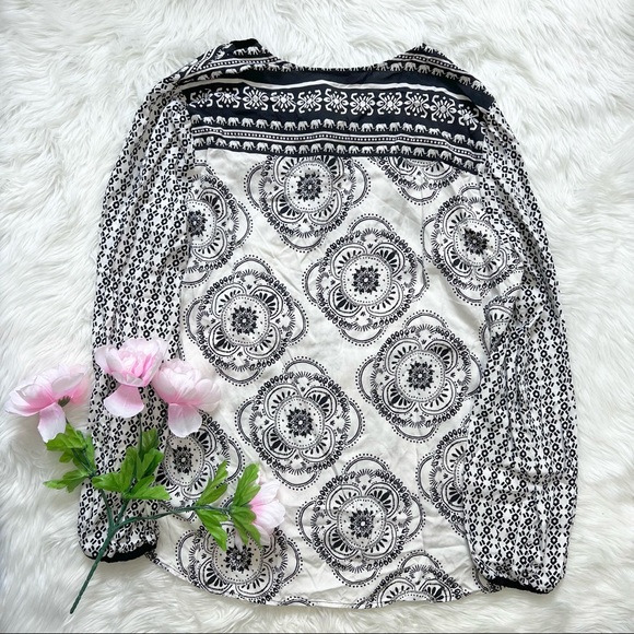Crown & Ivy Black and White Elephant Print Boho Blouse - Picture 2 of 5